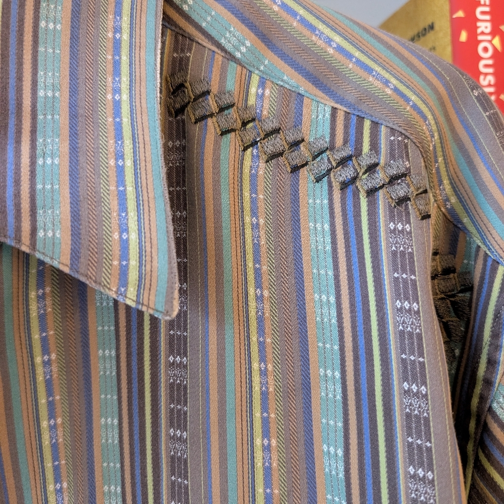 Robert Graham Men's Button-Up Shirt Striped Brown Blue Multicolour Size XL